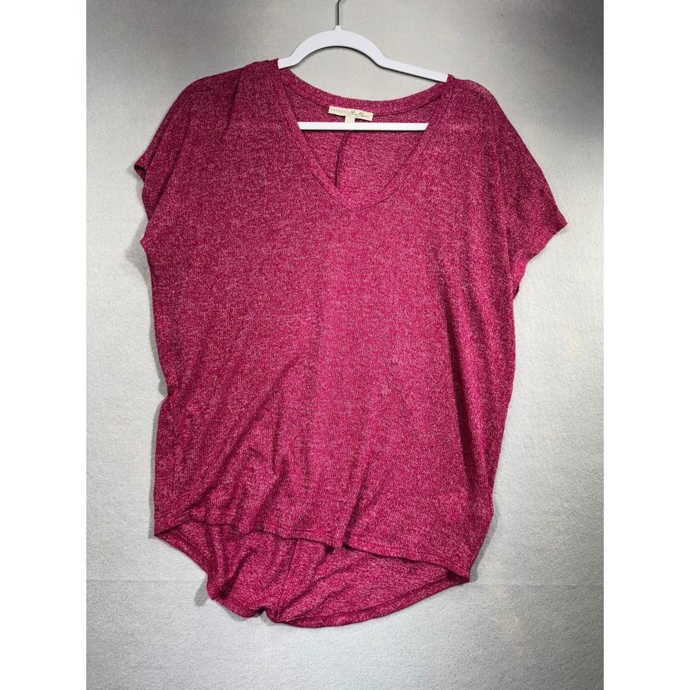 Express One Eleven Womens XS Pink Marled V-Neck High Low Short Sleeve Tee Shirt